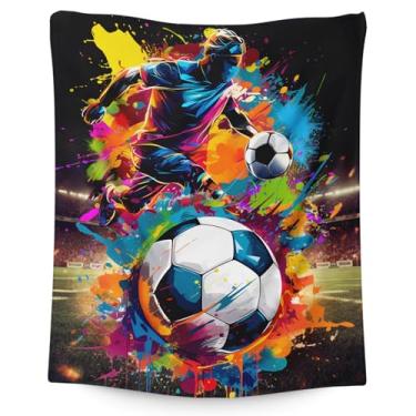 Imagem de Cobertor de futebol para adultos e meninos - 203 x 152 cm, cobertores de futebol macios e leves e quentes, presentes para quarto, sala de estar, decoração de casa todas as estações