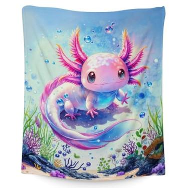 Imagem de Cobertor Axolotl para mulheres - 152 x 203 cm, tamanho solteiro para presentes de adultos - Cobertores fofos de pelúcia macia para cama, sala de estar