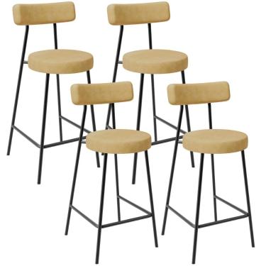 Imagem de Kit 04 Banquetas Baixa Para Cozinha Sala De Jantar Bar Bancada Milão L02 Couríssimo Fendi  - Lyam Decor 