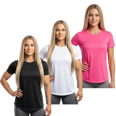 Imagem de Kit 3 Camiseta Feminina Dry Fit UV Academia Treino Fitness Esporte - T
