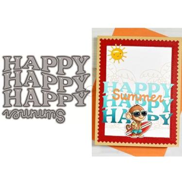 Imagem de DzIxY Palavras inglesas Happy Summer moldes de corte de metal para kit de fabricação de cartões, conjunto de recortes de papel, estêncil, suprimentos, modelos de máquina