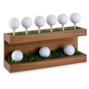 Imagem de Menkxi Suporte de bola de golfe de madeira rústica 30 x 7 cm montado na parede vintage prateleira flutuante com camisetas de golfe para decoração de festa de armazenamento de Natal (marrom claro)