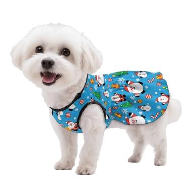 Imagem de Wiryuouvt Vestido de Natal azul de Papai Noel para cães pequenos, respirável, com botões, sem mangas, leve, ajustável, gato, cachorrinho, princesa, roupas fáceis de colocar