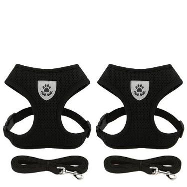 Imagem de Coleira de Malha Flexível com Colete Peitoral Ajustável para Cão Cachorro Gato Animais (2 unidades - Preta,M)