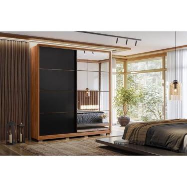 Imagem de Guarda Roupa Solteiro 2 Portas De Correr 3 Gavetas C- Espelho E Pés Belga Flex Amêndola-amêndola Ou Grafito