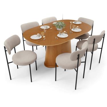 Imagem de Mesa Valência com 06 Cadeiras Para Sala de Jantar Louise L02 Bouclê Creme - Lyam Decor