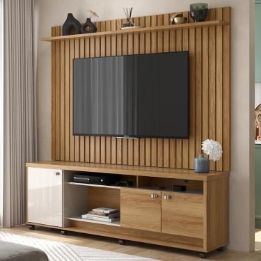Imagem de Home Dallas - Para Tv Até 70" Mdp-mdf Ripado Rodízios Freijó-off White - Lukaliam Móveis