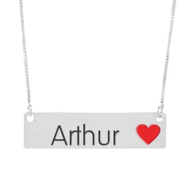 Imagem de Colar Nome Personalizado Coração Resinado Arthur Banhado Prata 1000-999001656