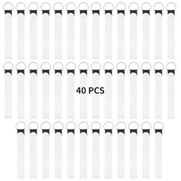 Imagem de Chaveiros de pulso de neoprene para transferência de calor em branco DIY, 40 peças de sublimação em branco chaveiros de pulso, porta-chaves de cordão de pulso para artesanato DIY