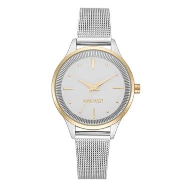 Imagem de Nine West Relógio feminino com pulseira de malha, Prata