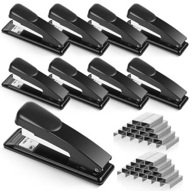 Imagem de IANFAN 9 grampeadores de mesa a granel, grampeadores de mesa de metal com 6.000 grampeadores de mesa resistentes com capacidade para 25 folhas, grampeadores de escritório para pendurar na mesa