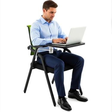 Imagem de SMIXLVY Cadeiras de escritório dobráveis com encosto de malha, cadeiras empilháveis para sala de reuniões com bloco de escrita, sala de treinamento para convidados e recepção, com braços para casa