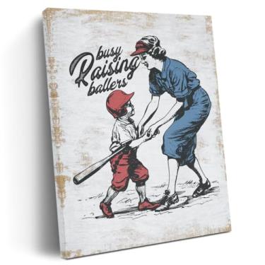 Imagem de Arte de parede em tela retrô de beisebol para mãe, decoração de parede, vintage, beisebol, mamãe, dia de jogo, impressão emoldurada para casa, sala de estar, casa de fazenda, quarto de meninas, 28 x