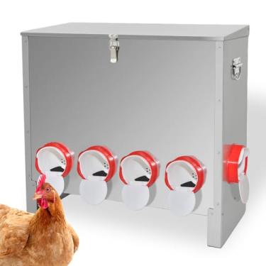 Imagem de XKV Alimentador de frango automático de metal 40,8 kg com 10 portas, sem desperdício de alimentação, suporte para todas as estações, resistente ao clima e à prova de animais, adequado para frango