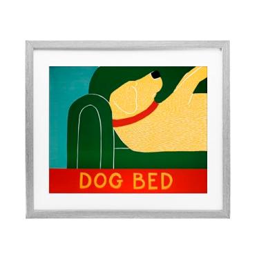 Imagem de Stupell Industries Impressão emoldurada cinza labrador para cama de cachorro sob vidro, design de Stephen Huneck, 13 x 16