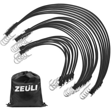 Imagem de Pacote com 24 cabos elásticos com ganchos em S crimpados, tiras de borracha resistentes para uso externo em tamanhos de 38 cm, 53 cm, 78 cm, ideal para amarrar ao ar livre, lonas, carga, bicicletas