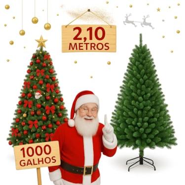 Imagem de Árvore de Natal 2,10m Extra Grande Premium, 1000 Galhos Densos, Verde Intenso Montagem Rápida Articulada e Base Metálica Reforçada