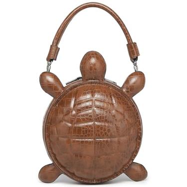 Imagem de Lyuxhetaokdiq Bolsa tiracolo masculina e feminina de couro sintético em forma de tartaruga, Marrom, Small