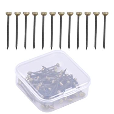 Imagem de 60 peças de pregos de aço de 25 mm de comprimento, pregos para pendurar imagens com cabeça de latão de 4,2 mm, cabide para quadros de madeira e pendurar