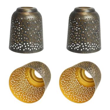 Imagem de Capas para ventilador de teto, pacote com 4 substituições com encaixe de 4 cm, ALUCSET 14 cm de altura e 12 cm de diâmetro, capa de luminária em forma de sino de metal serve para lustres de sombra