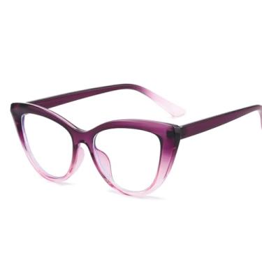 Imagem de Armação Óculos Feminino Olho de Gato TR90 com Lentes Sem Grau Anti Luz Azul e UV400 (Roxo)
