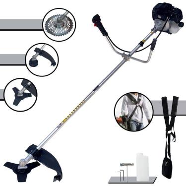 Imagem de Roçadeira À Gasolina Toyama RT43LB25A 43cc 1,7HP Com Sistema Antivibração 2T Alta Rotação Com Carretel Nylon + Faca 3 Pontas + Faca 40 Dentes de Vídea