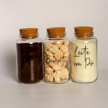 Imagem de Pote de armazenamento cafe Kit Cantinho do Café - ESCOLHA SEU KIT - Potes de Vidro 830 ml com Tampa de Cortiça(Café - Biscoito - Leite em pó)