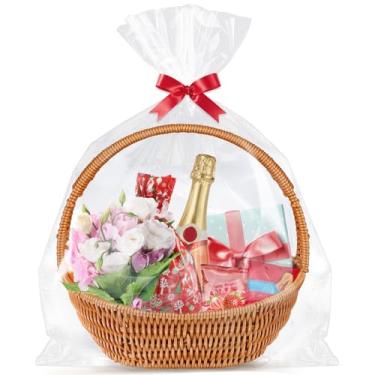 Imagem de Yeumk 25 sacos de celofane para cestas de presente grandes sacos de violoncelo transparentes para embrulho de presente de Natal envoltório de celofane para embalagem de produtos de Halloween e Páscoa