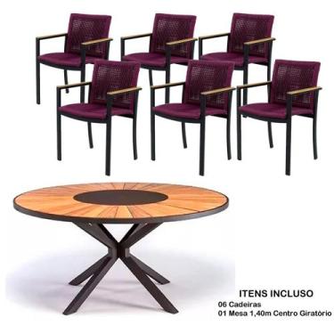 Imagem de Mesa 1,40m e 6 Cadeiras de Corda e Aluminio Jantar Piscina - Sarah Móv