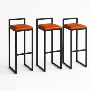 Imagem de Kit 3 Banquetas material sintético Ferro Cozinha Balcão Alta Bistro Co