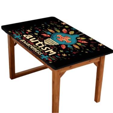 Imagem de Toalha de mesa retangular de 1,8 m com elástico e design de autismo, capa de mesa retangular, impermeável, lavável, protetor de mesa para piquenique, jantar, cozinha, decoração ao ar livre