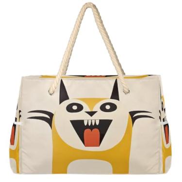 Imagem de hongjinglin Bolsa de praia grande, leve, dobrável, para gatos, fofa, amarela, para piscina, bolsa de ombro, Cor 6, Large