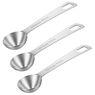 Imagem de XLIUAX Pacote com 3 colheres medidoras de 7,5 ml, colher de sopa de aço inoxidável com cabo longo colher de chá de metal para alimentos para animais de estimação, grãos, proteínas, produtos secos