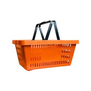 Imagem de Kit 5 Cestas de Compras Mercado Supermercado Plástica Coloridas, Cestinhas Lojas Multiuso Reforçadas 15L (Laranja)
