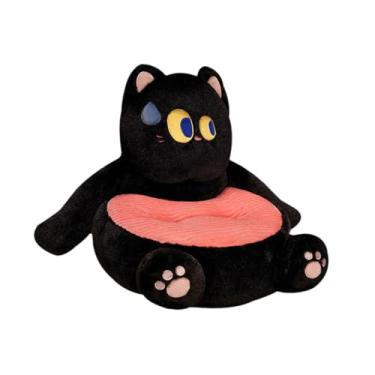 Imagem de IEUDNS Almofada para cadeira de escritório, cadeira de mesa, almofada para assento, animal fofo e quente com apoio para as costas, almofada para chão, Gato Preto