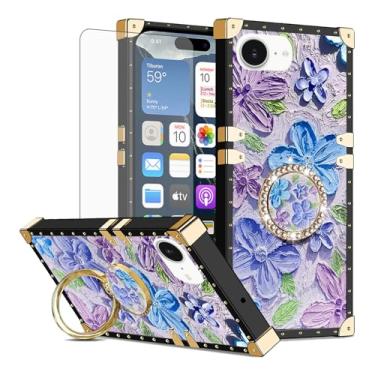 Imagem de Asuwish Capa de telefone para iPhone 16e/SE 2025/SE 4 capa magnética celular com protetor de tela e pintura flor anel protetor rígido suporte rígido i Phone16e i16e 16 e SE4 4ª geração 16eCase