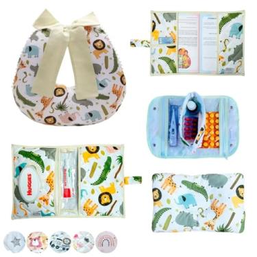 Imagem de Porta Remédios Portátil + Porta Fraldas, lenço e Pomada + Almofada Amamentação + Porta Caderneta + Travesseiro Anatômico(FLORESTA)
