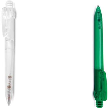 Imagem de Kit Caneta Ecológica, Esferográfica Azul, Papel Reciclado, Grip Texturizado, Cilíndrica, Sustentável, 2 Unidades, para Escrita Geral (Transparente e Verde)