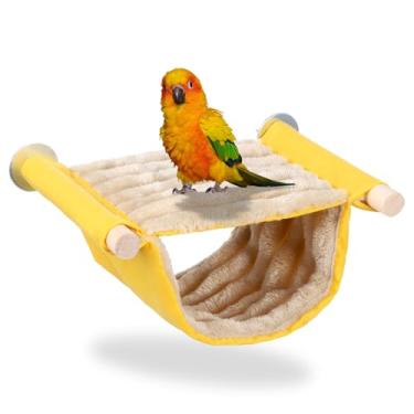 Imagem de Xelsluthe Cama de ninho de pássaro quente de inverno, rede de pássaros, rede suspensa de papagaio, cabana aconchegada, poleiro de gaiola de camada dupla para periquitos, calopsitas Lovebird Finch