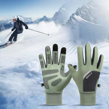 Imagem de Luvas quentes com tela sensível ao toque, luvas térmicas para equitação para homens e mulheres, corrida ao ar livre, clima frio, uso 1 peça (verde)