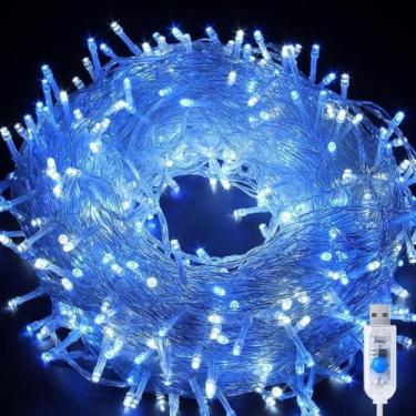 Imagem de YUANHUYUOU Luzes de corda de Natal, 6 m 40 LED USB com IP44 à prova d'água, luzes de corda internas externas, luzes de Natal LED (azul)
