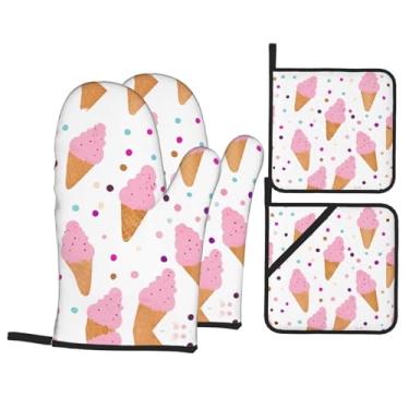 Imagem de Conjunto de luvas de cozimento de cozinha estampadas com suportes de tampa, luvas de forno resistentes ao calor para manusear panelas quentes, grelhar, churrascos, kit de 4 peças.