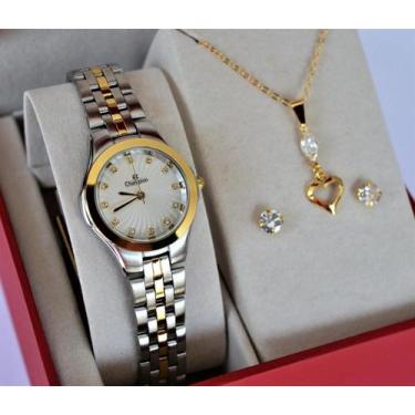 Imagem de Relogio champion feminino pequeno misto cn25458b + kit semi joia