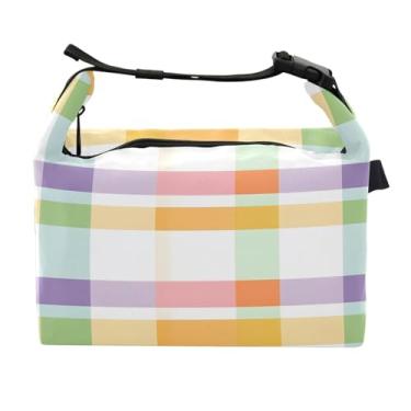 Imagem de Lancheira para mulheres e homens, lancheira isolada, reutilizável, para escritório, piquenique, exterior, tabuleiro de xadrez colorido