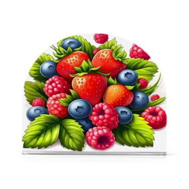 Imagem de xigua Porta-guardanapos de acrílico colorido de morangos e mirtilos, porta-guardanapos para mesas cozinha restaurante decoração de casa, suporte decorativo moderno para guardanapos de coquetel de