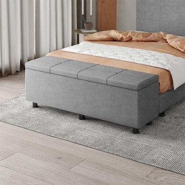 Imagem de Baú Sapateira Estofada Casal King Size 195 Cm Marte Veludo Skybox Cinza