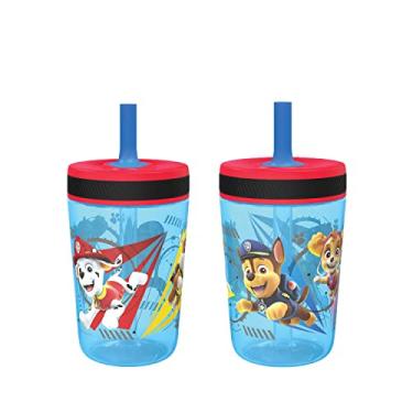 Imagem de Zak Designs Kelso Tumbler Conjunto de 425 g (Paw Patrol - Conjunto de 2 peças Chase & Marshall) Copos infantis à prova de vazamento tampa rosqueada com canudo feito de plástico durável e silicone,