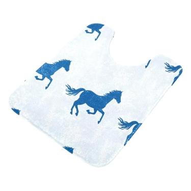 Imagem de Burbuja Tapete de banheiro Blue Horses, tapete de banho macio absorvente de pelúcia, base antiderrapante para piso de banheiro, oval em forma de U