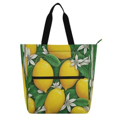 Imagem de Burbuja Sacola feminina com flores e folhas de limão, à prova d'água, com zíper, bolso interno, bolsa para amantes de livros, presente de aniversário
