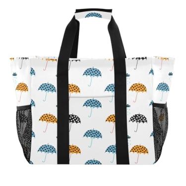 Imagem de Kigai Sacolas de mercearia reutilizáveis, guarda-chuva de desenho animado colorido, grande, sacola de compras resistente à água, bolsa de piscina dobrável para roupas, sapatos e piqueniques